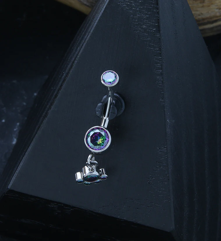 Black Aurora CZ Dangle Charm Internally Threaded Titanium Belly Button Ring - Image 2