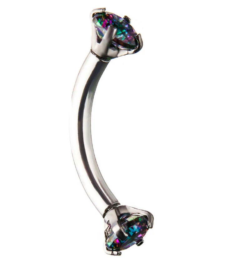 Black Aurora CZ Prong Set Stainless Steel Curved Barbell