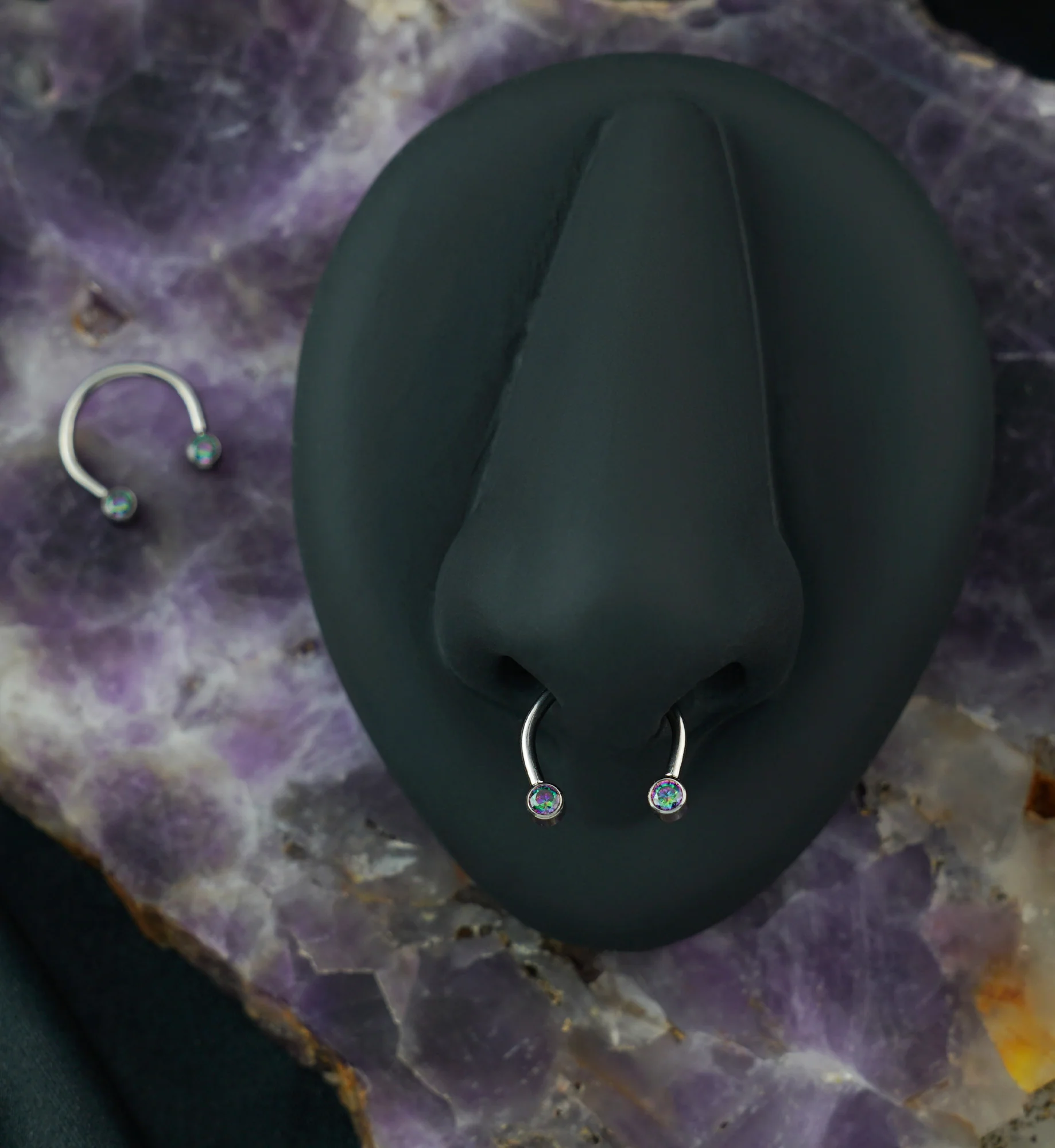 Black Aurora CZ Threadless Titanium Circular Barbell - Image 2