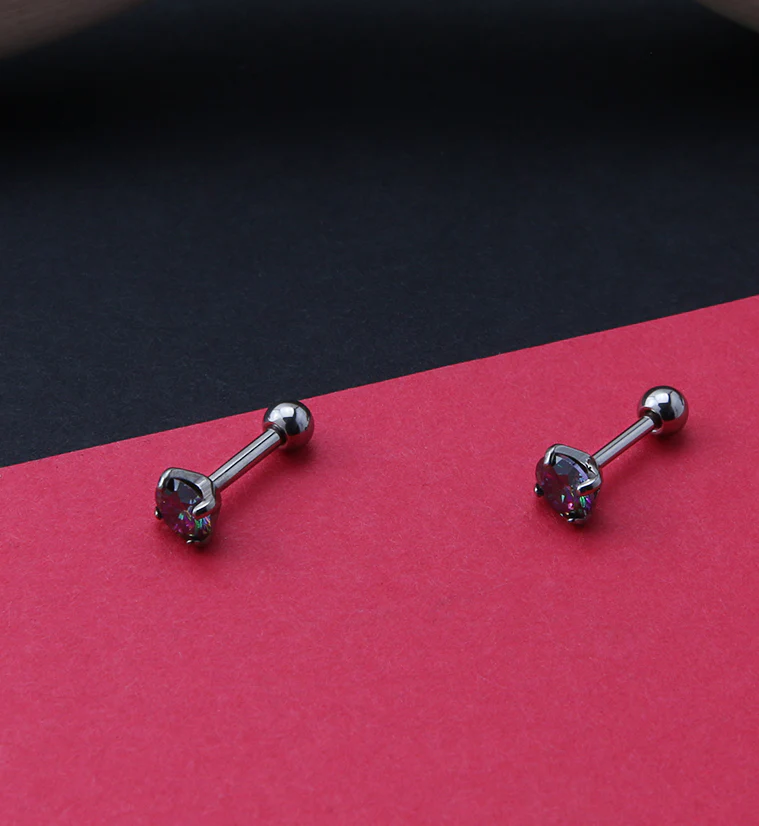 Black Aurora CZ Titanium Cartilage Barbell - Image 2