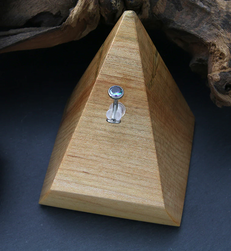 Black Aurora CZ Titanium Threadless Floating Belly Button Ring (Convex Disk) - Image 2