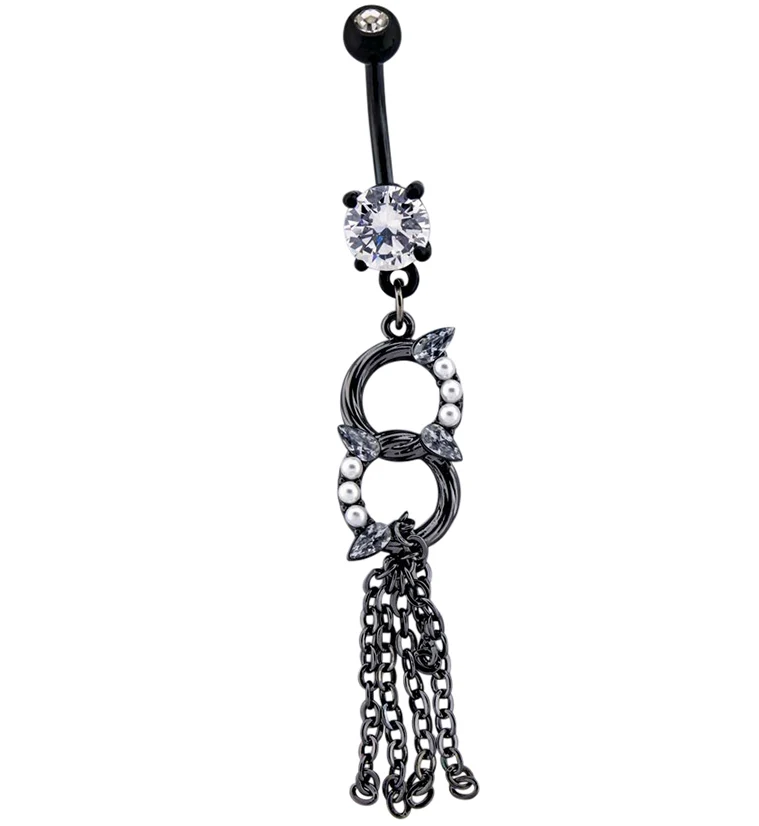Black Chained Gem Belly Button Ring