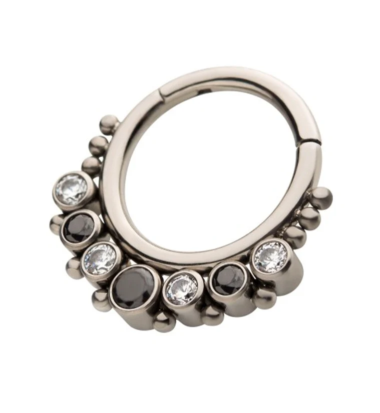 Black & Clear CZ Cluster Titanium Hinged Segment Ring - Image 2