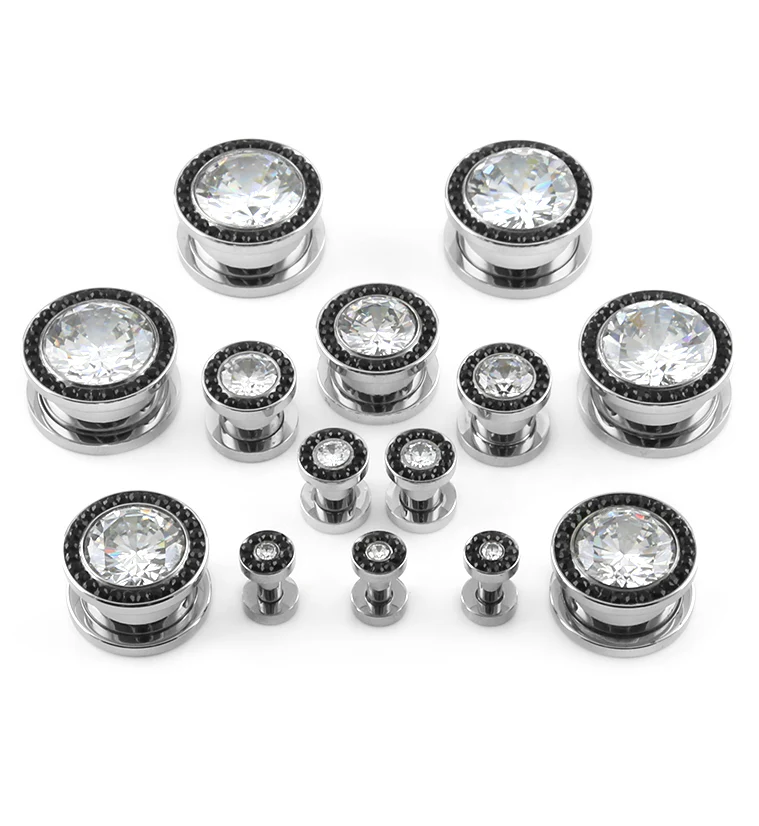 Black & Clear CZ Diamond Stainless Steel Plugs - Image 3