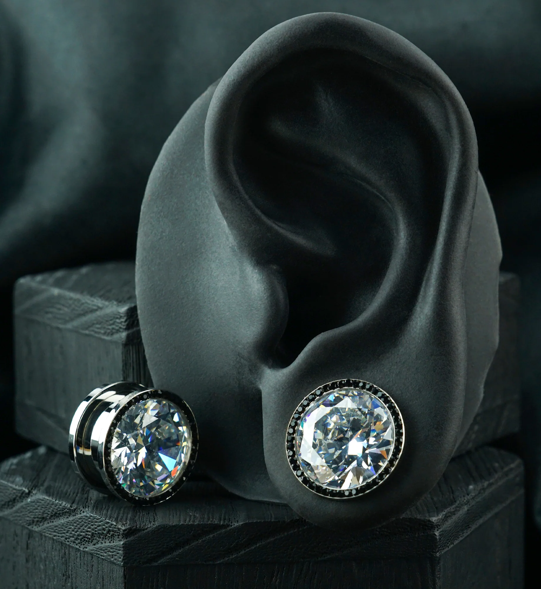 Black & Clear CZ Diamond Stainless Steel Plugs - Image 4