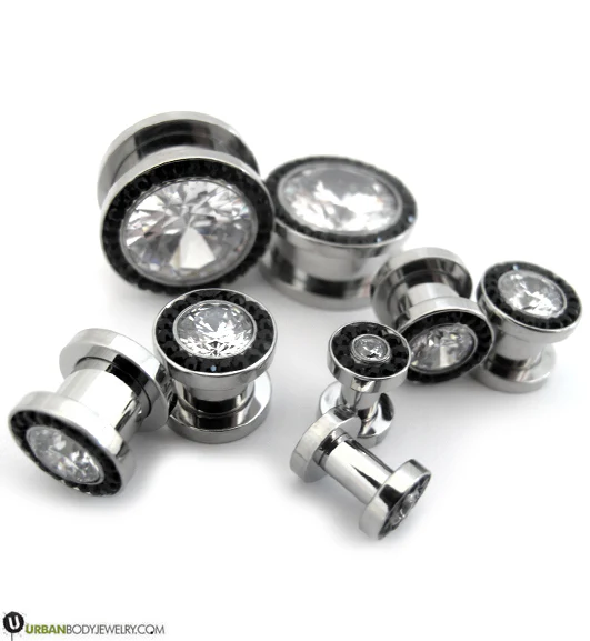 Black & Clear CZ Diamond Stainless Steel Plugs - Image 5
