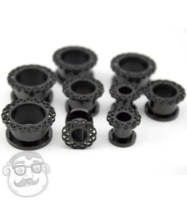 Black Coil Ornamental Stainless Steel Tunnel Plugs - Image 3