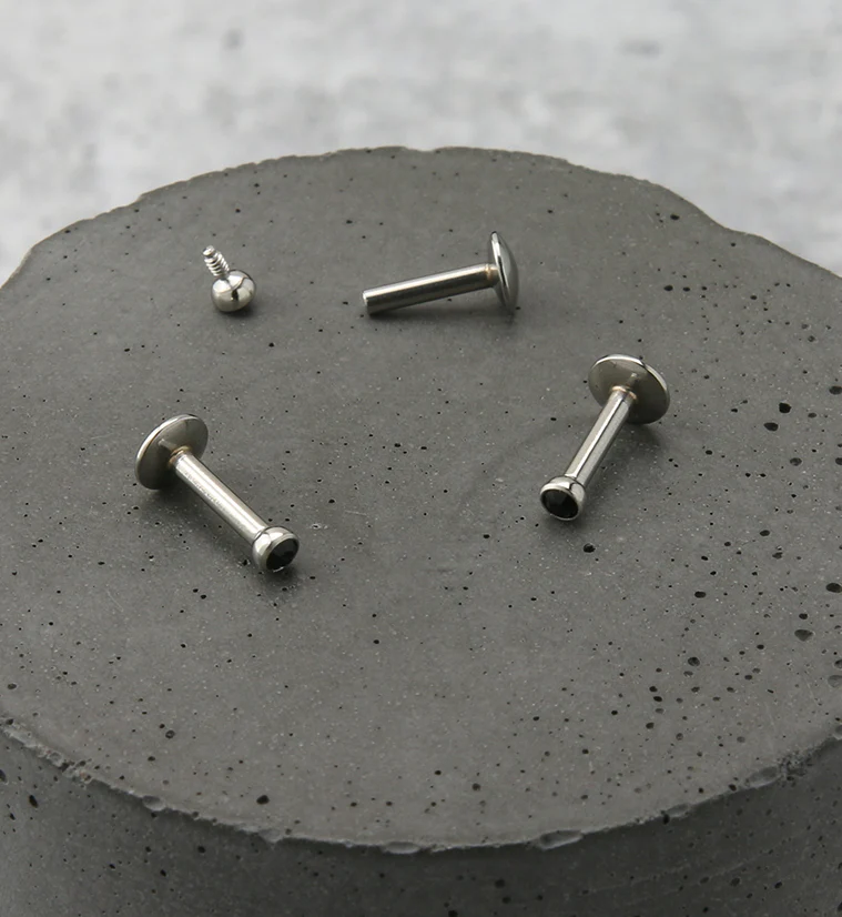 Black CZ Bezel Labret Stud (Convex Disk) - Image 2