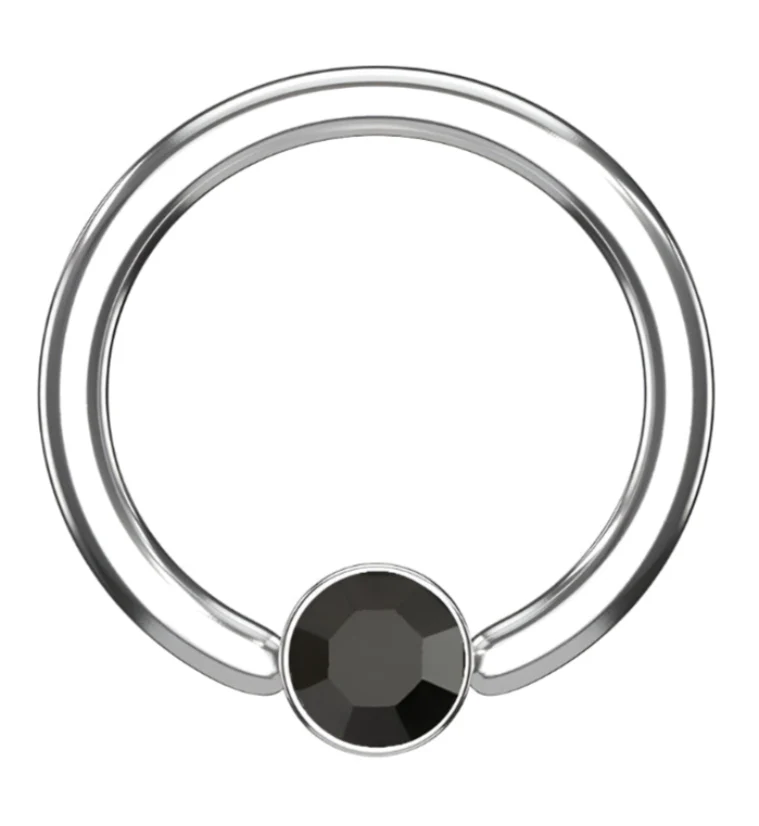 Black CZ Flat Disk Captive Ring