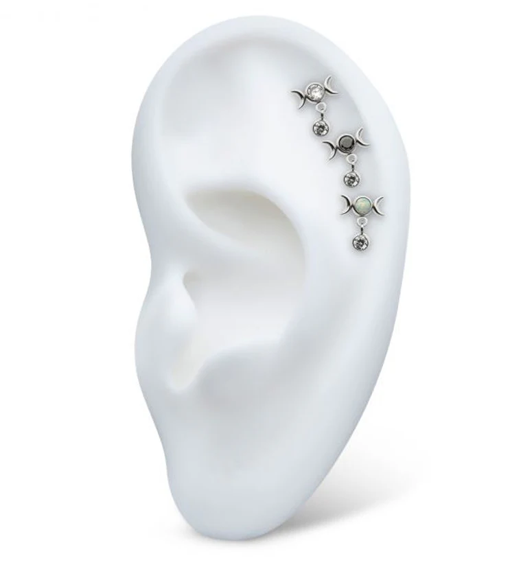 Black CZ Moon Phase Dangle CZ Internally Threaded Top - Image 3