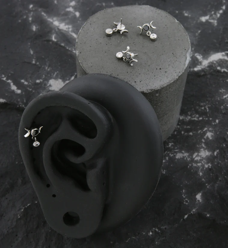 Black CZ Moon Phase Dangle CZ Threadless Top - Image 2