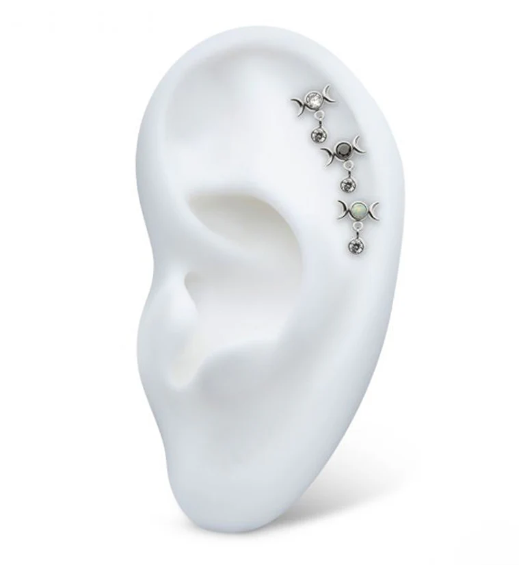 Black CZ Moon Phase Dangle CZ Threadless Top - Image 3