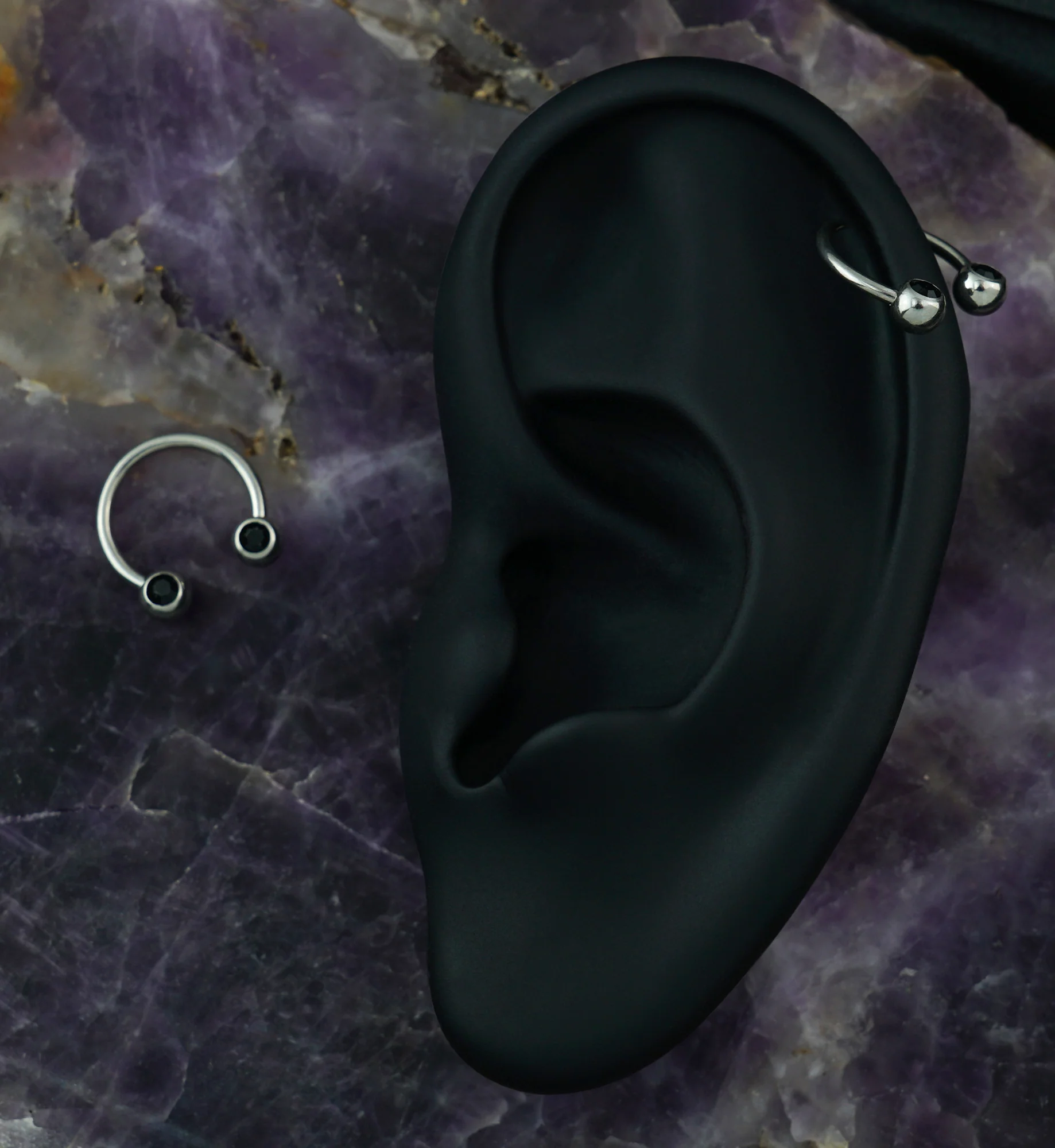 Black CZ Steel Stainless Circular Barbell - Image 3