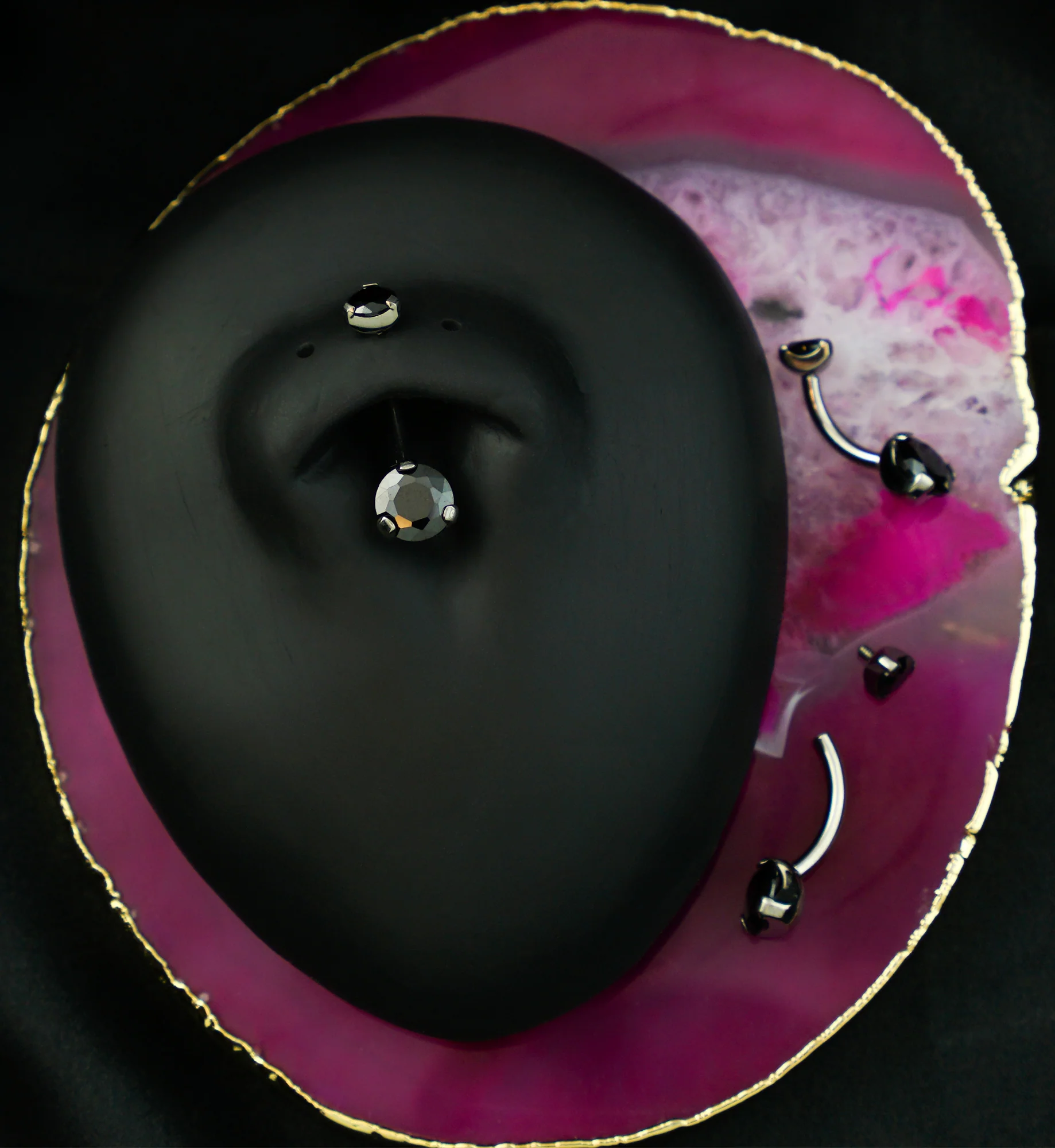 Black CZ Titanium Internally Threaded Belly Button Ring - Image 2