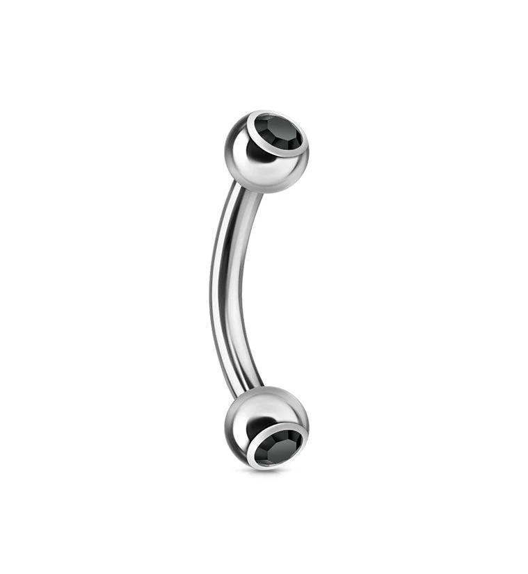 Black Double CZ Stainless Steel Curved Barbell