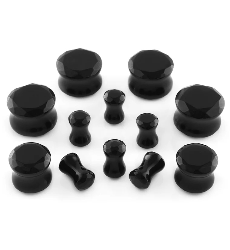 Black Faceted Agate Plugs - Image 2