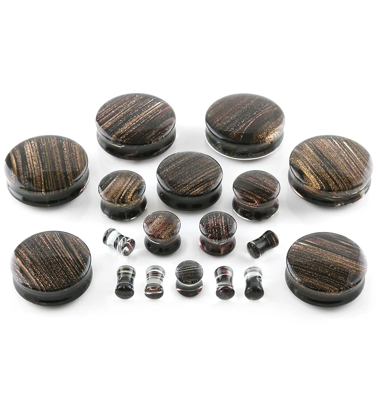 Black & Gold Glitz Glass Plugs - Image 2