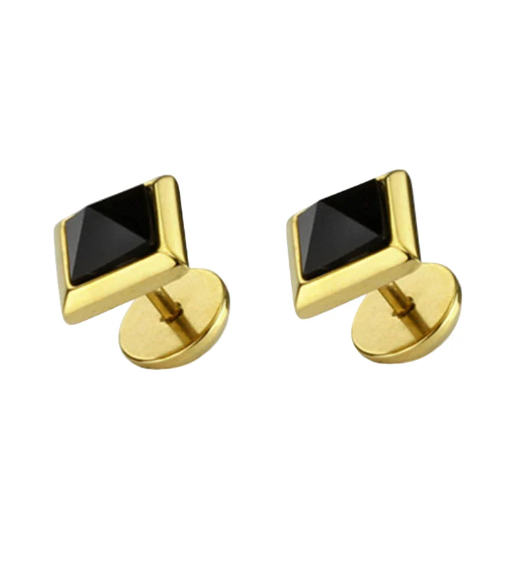 Black & Gold Square Fake Plugs - Gauges