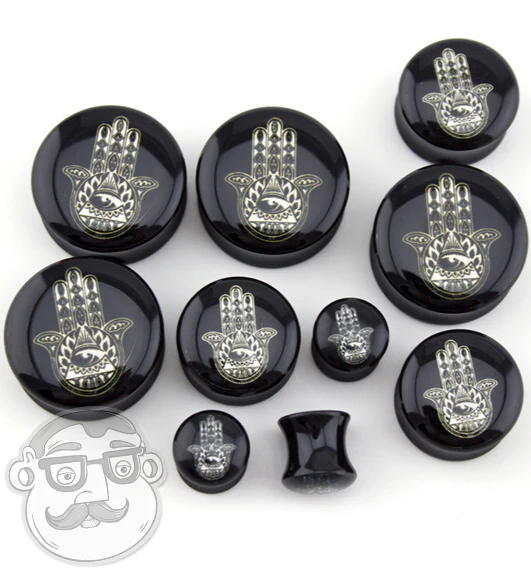 Black Hamsa Hand Plugs - Image 2