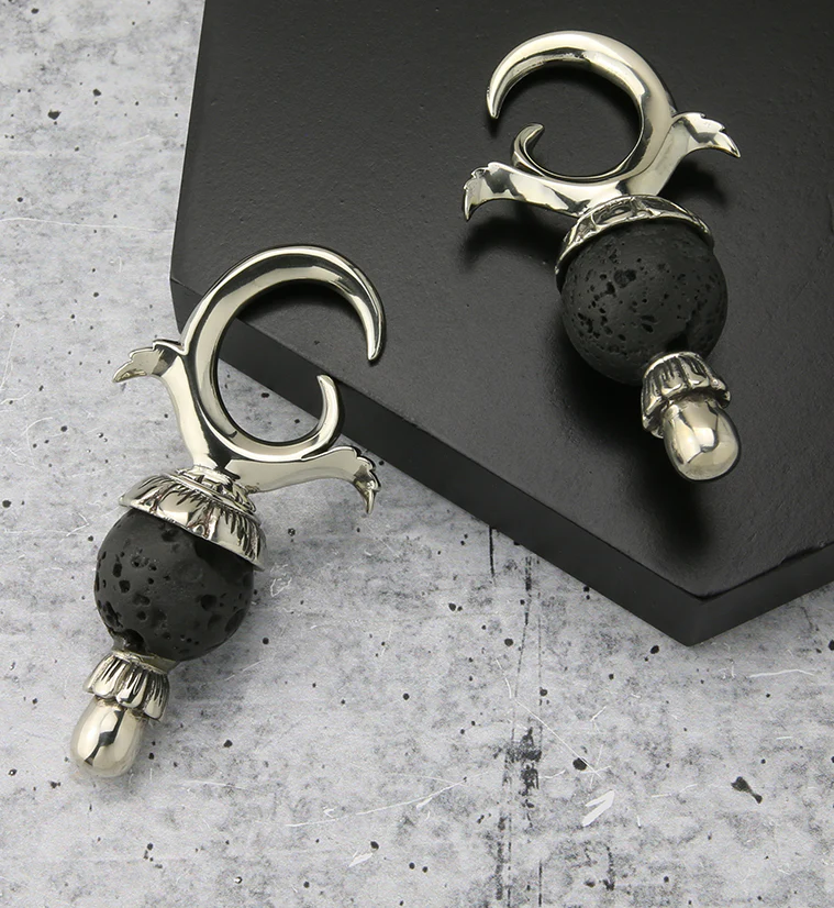Black Lava Stone White Brass Totum Ear Weights - Image 2