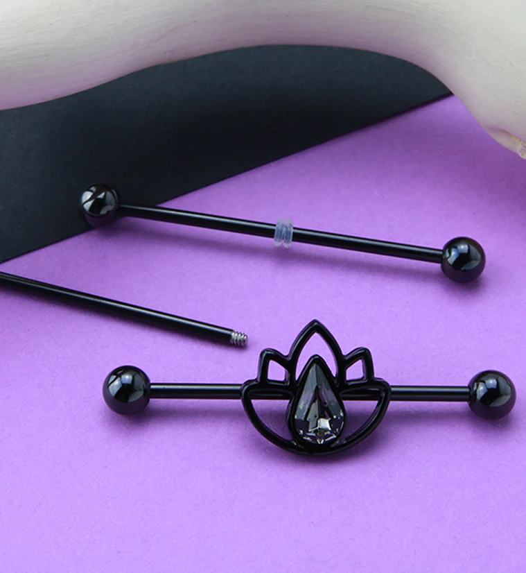 Black Lotus CZ Stainless Steel Industrial Barbell - Image 2