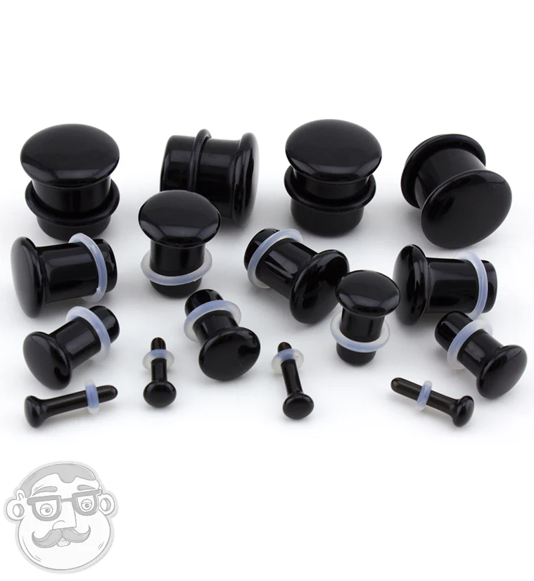Black Obsidian Single Flare Stone Plugs - Image 3