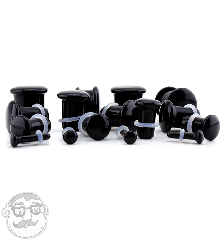 Black Obsidian Single Flare Stone Plugs - Image 6