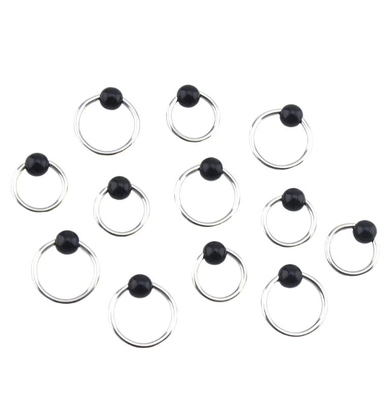 Black Obsidian Stone Captive Bead Ring