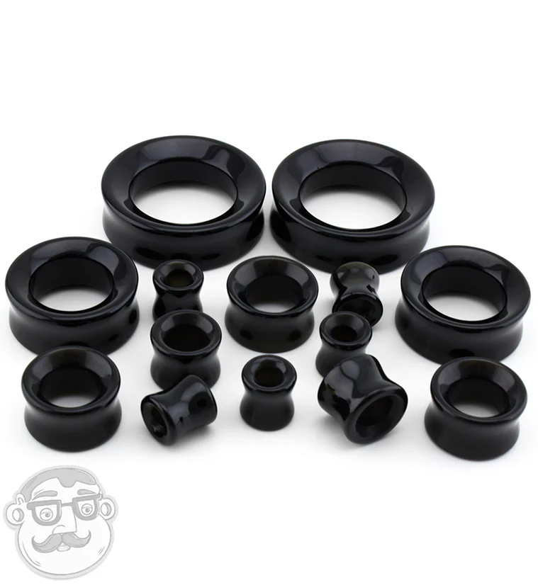 Black Obsidian Stone Double Flare Tunnels - Image 3