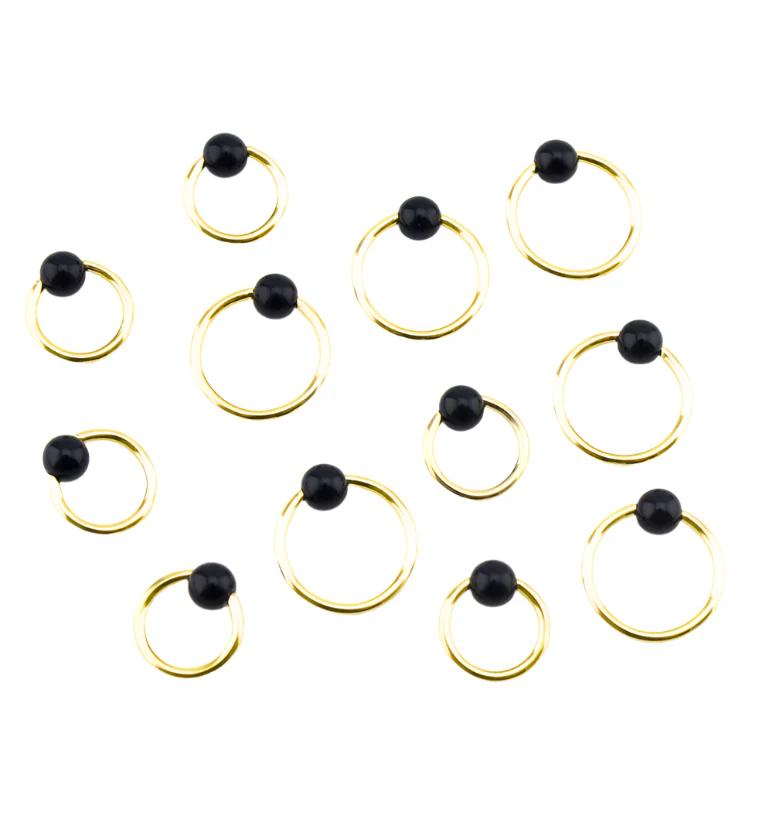 Black Obsidian Gold PVD Captive Bead Ring