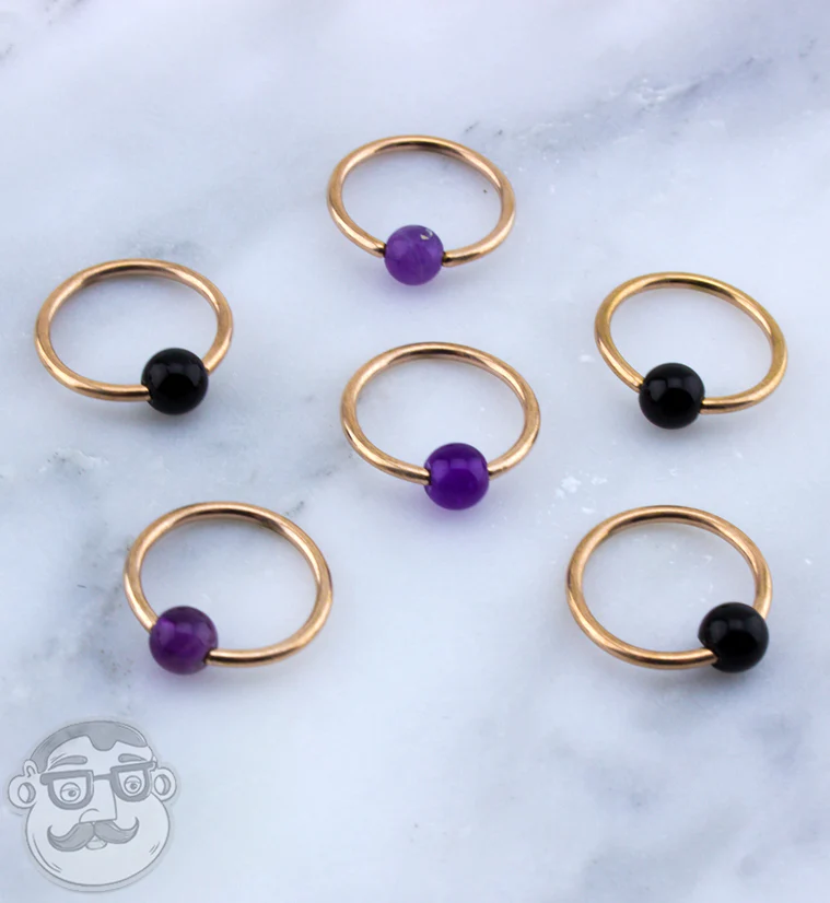 Black Obsidian Gold PVD Captive Bead Ring - Image 2