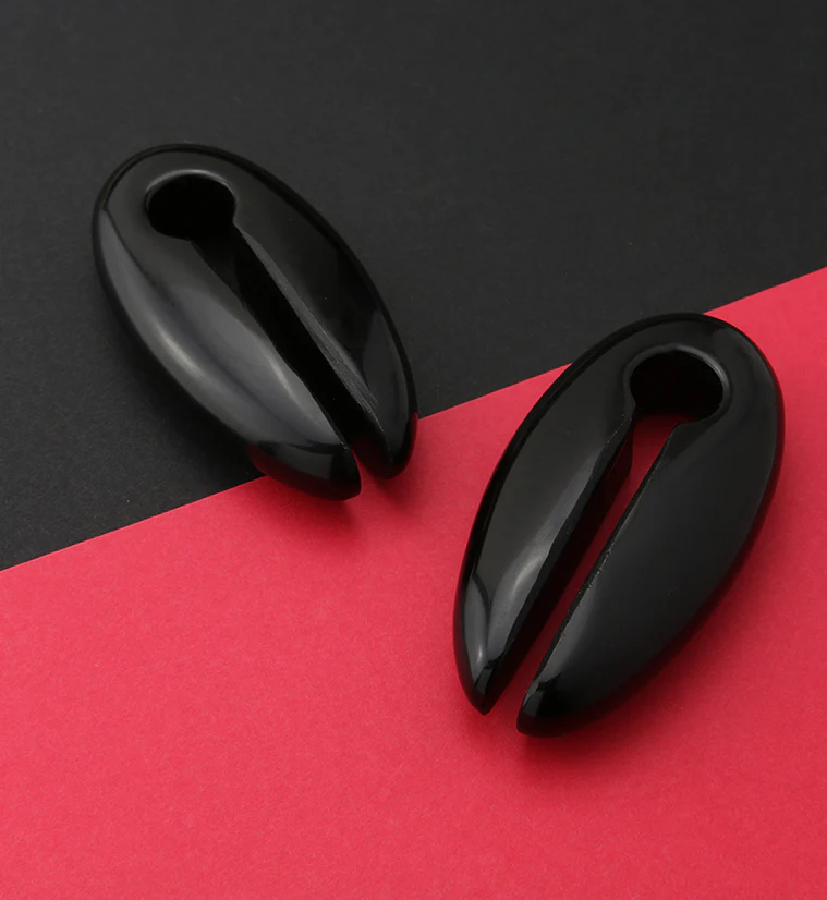 Black Obsidian Stone Keyhole Ear Weights - Image 2