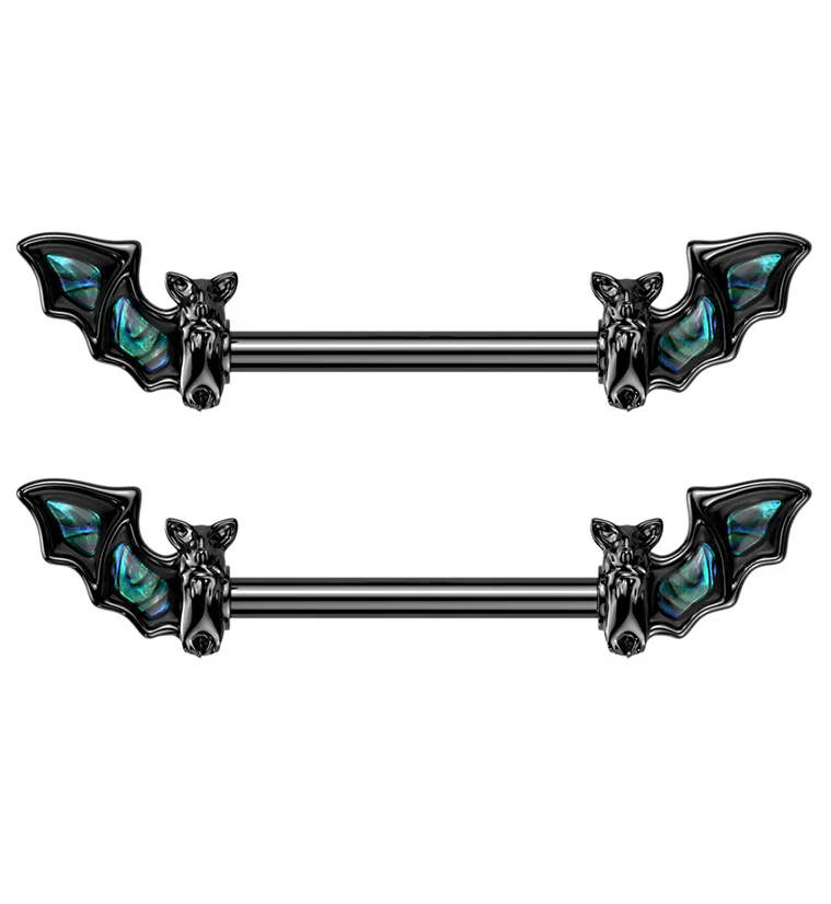 Black PVD Abalone Bat Wing Stainless Steel Nipple Barbells