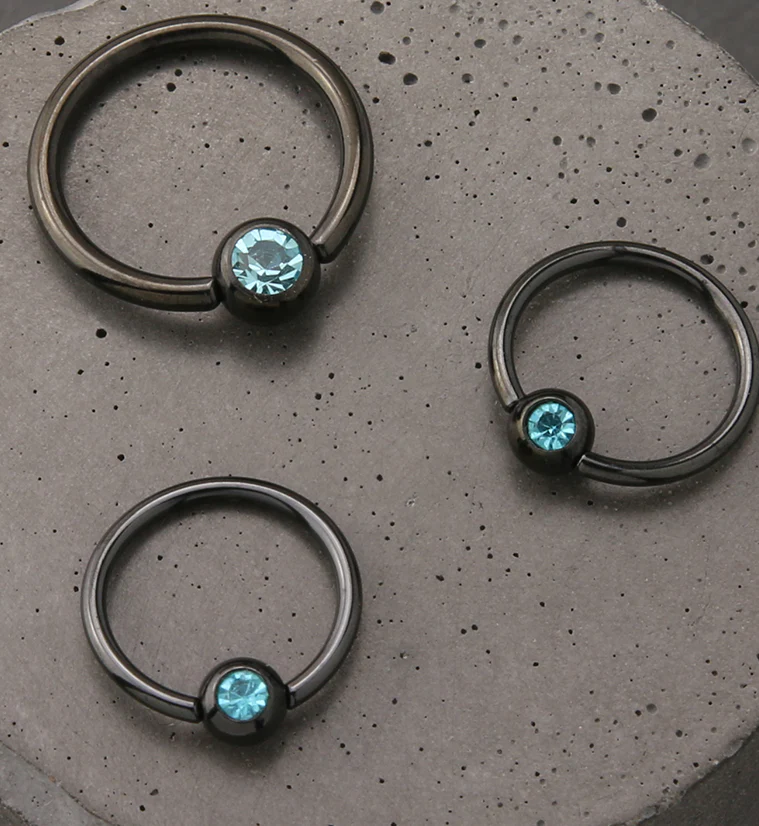 Black PVD Aqua CZ Captive Ring - Image 2