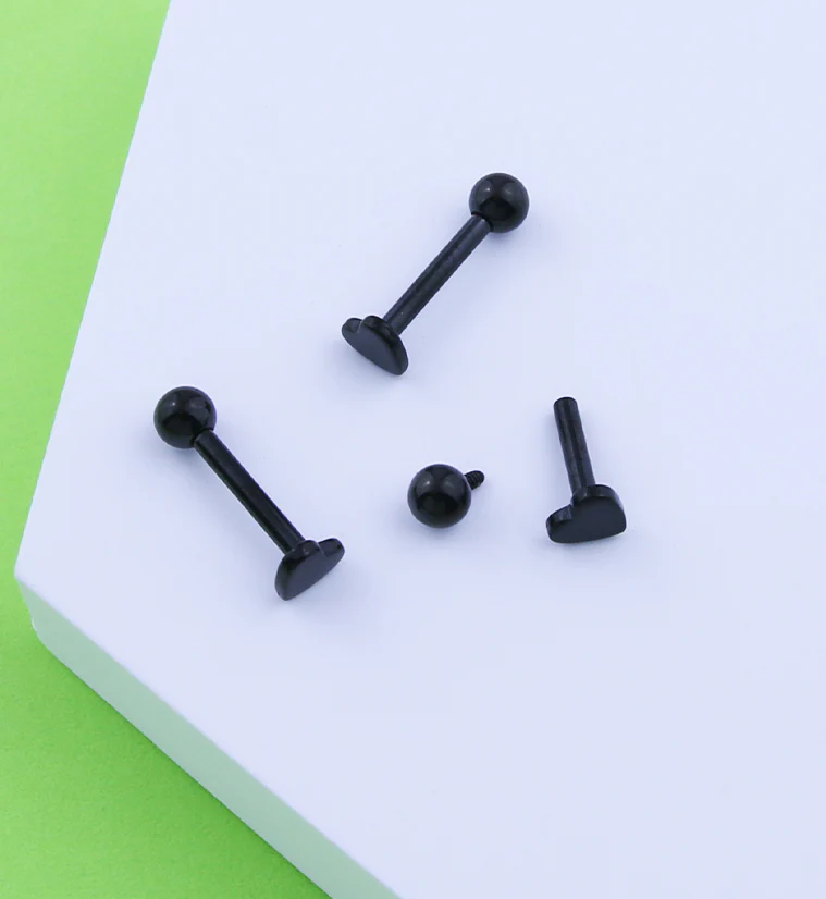 Black PVD Heart Ball End Internally Threaded Titanium Labret - Image 2