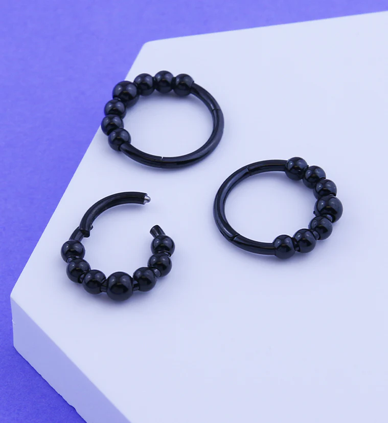 Black PVD Beaded Titanium Hinged Segment Ring - Image 2