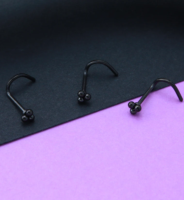 Black PVD Beaded Triad Nose Screw Ring - Image 2
