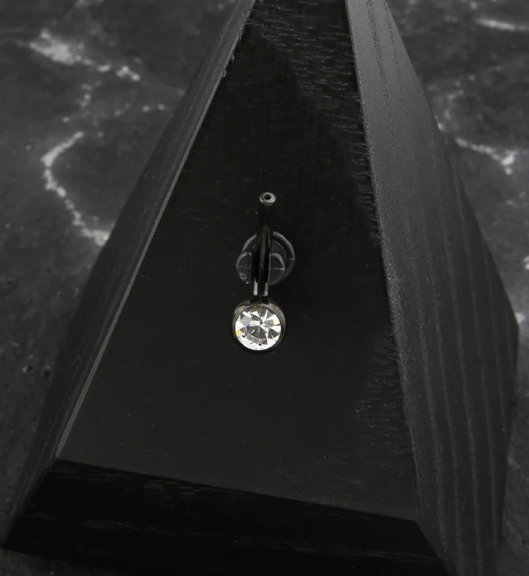 Black PVD Bezel Clear CZ Titanium Threadless Belly Button Ring Base - Image 2