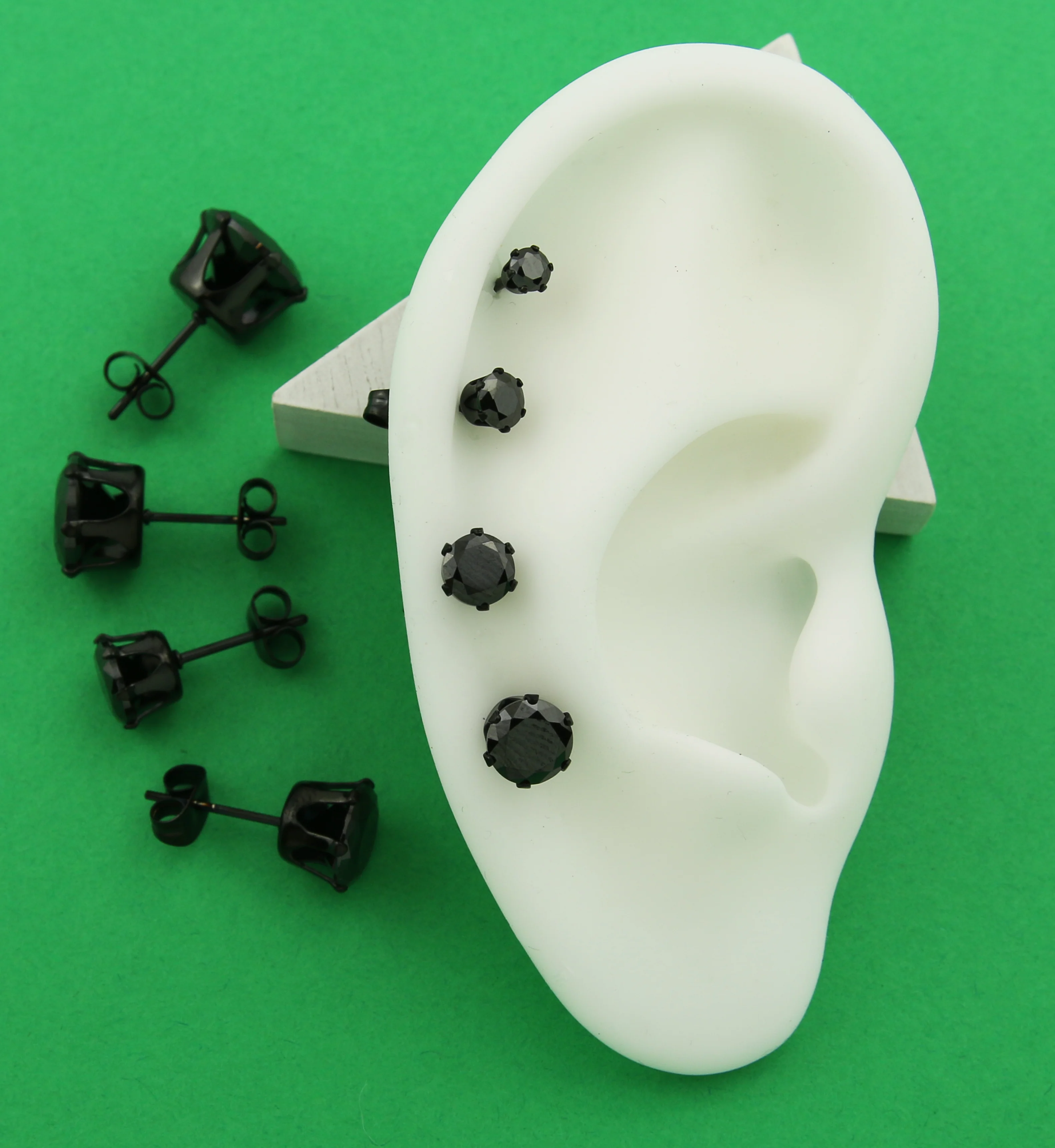 Black PVD Black CZ Stainless Steel Stud Earrings - Image 2