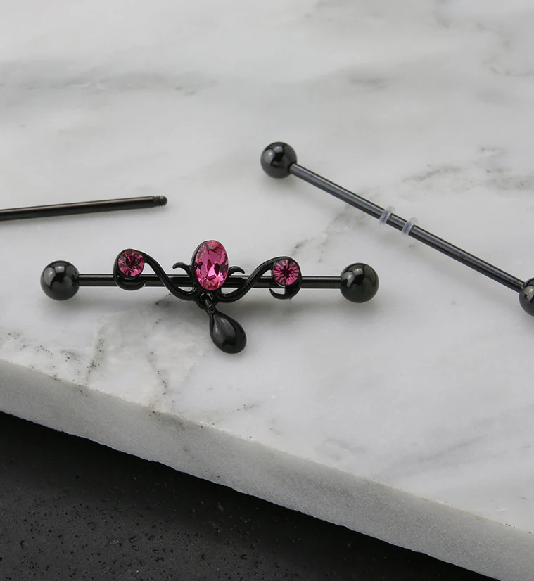 Black PVD Candelabrum Pink CZ Industrial Barbell - Image 2