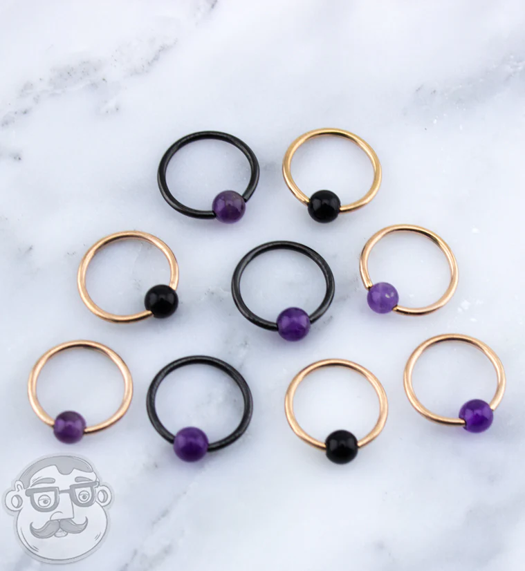 Amethyst Stone Black PVD Captive Bead Ring - Image 3