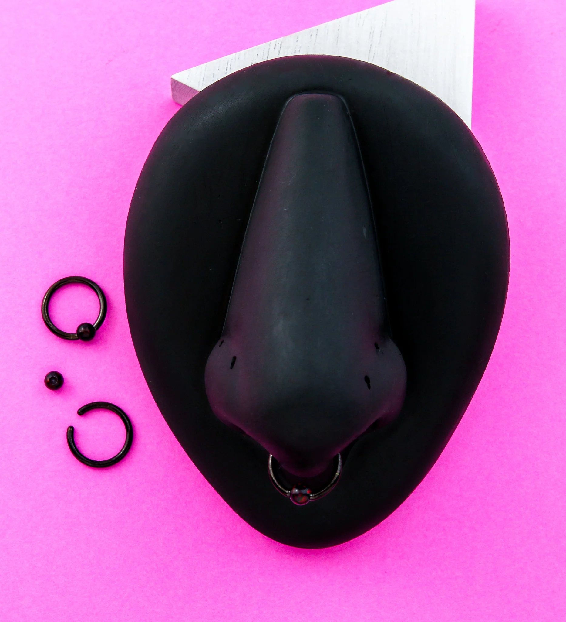 Black PVD Black Opalite Captive Ring - Image 2