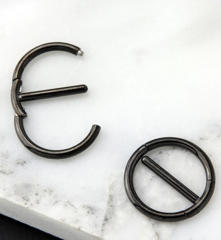 Black PVD Circlet Stainless Steel Nipple Clicker Ring - Image 2