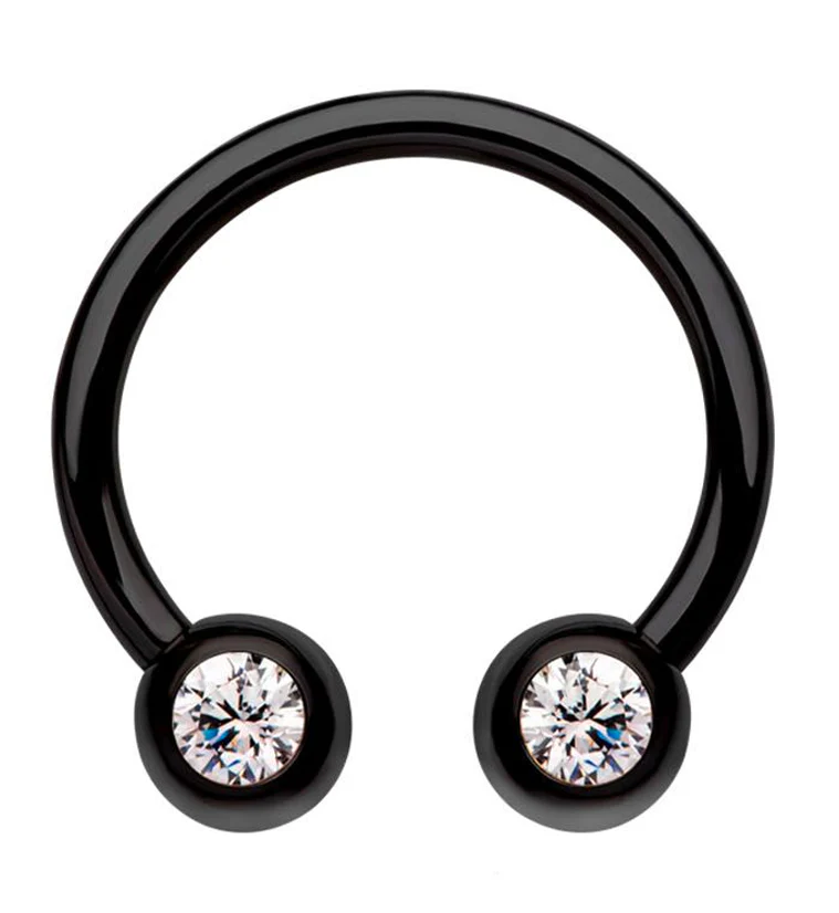 Black PVD Clear CZ Titanium Circular Barbell
