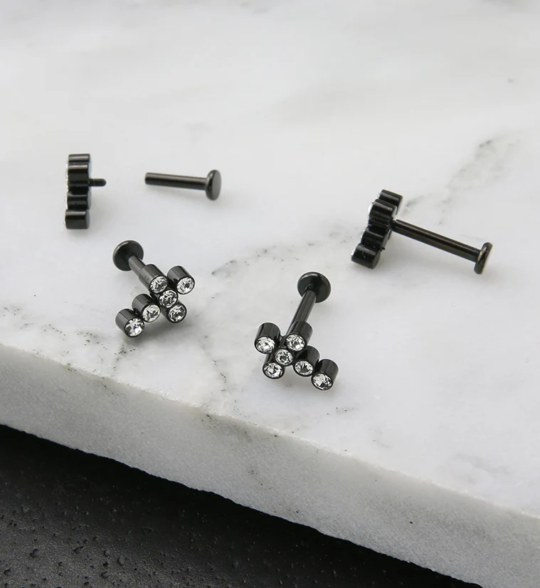 Black PVD Cross CZ Titanium Internally Threaded Labret - Image 2