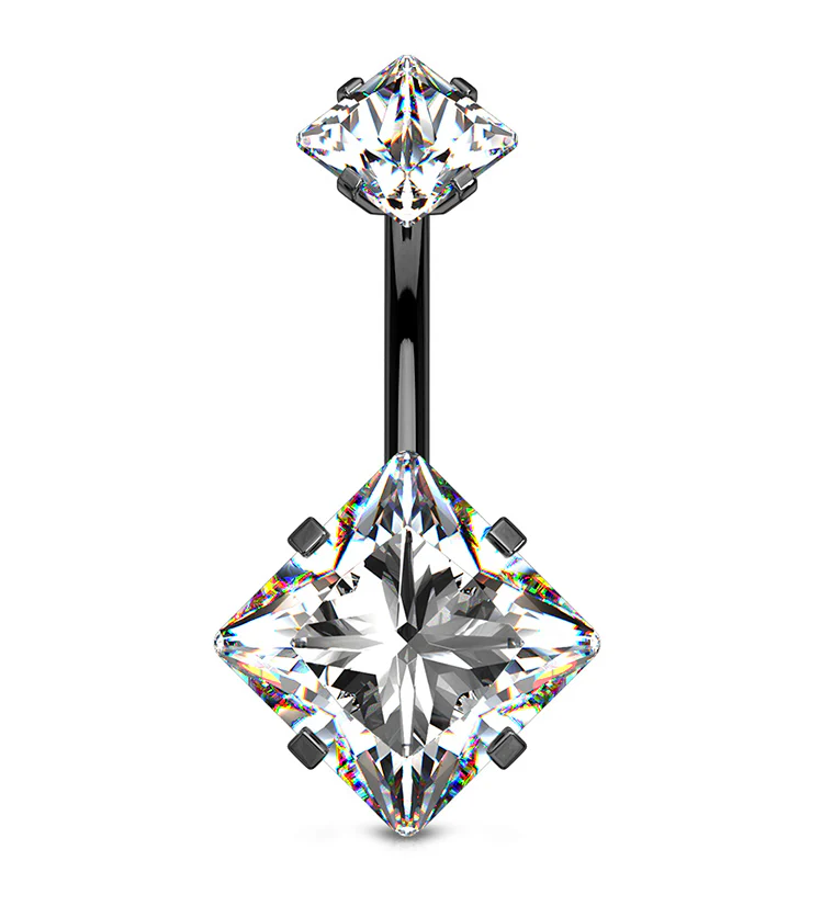Black PVD CZ Square Internally Threaded Belly Button Ring
