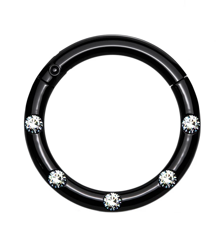 Black PVD Dash Gem Hinged Segment Ring