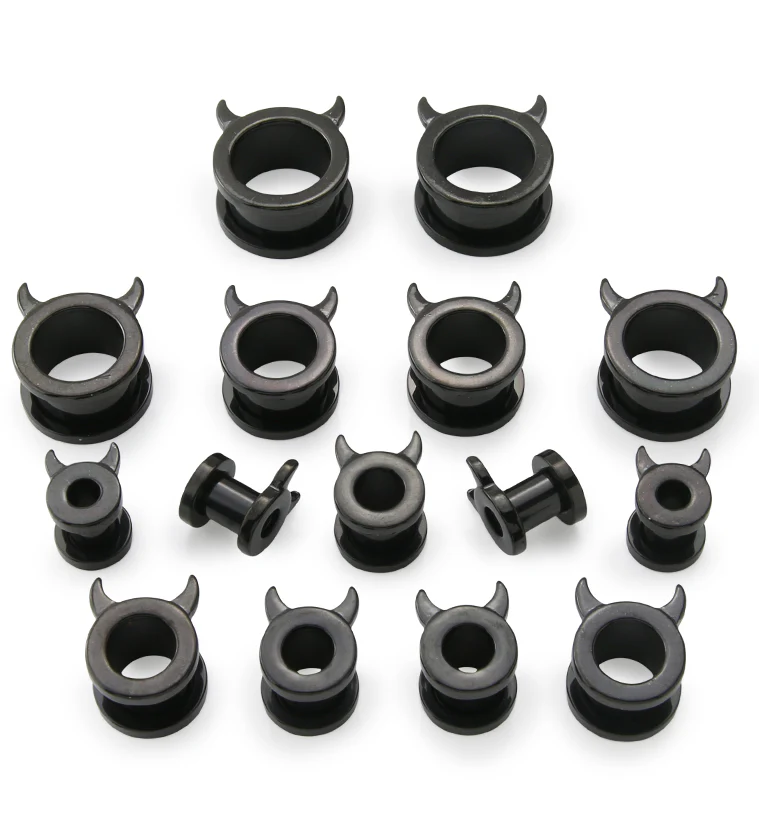 Black PVD Devil Horns Stainless Steel Tunnel Plugs - Image 2