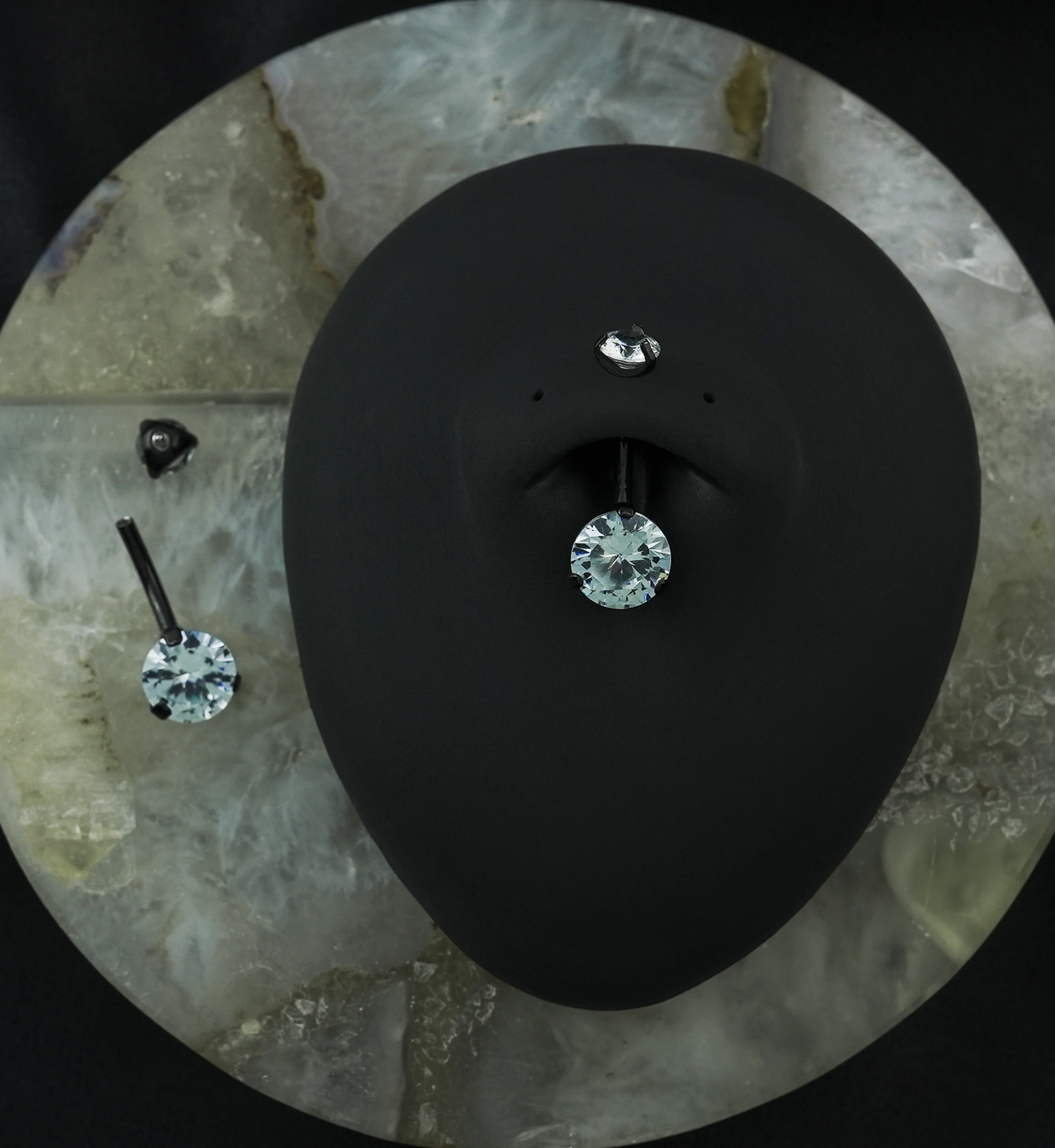 Black PVD Double CZ Internally Threaded Belly Button Ring - Image 2