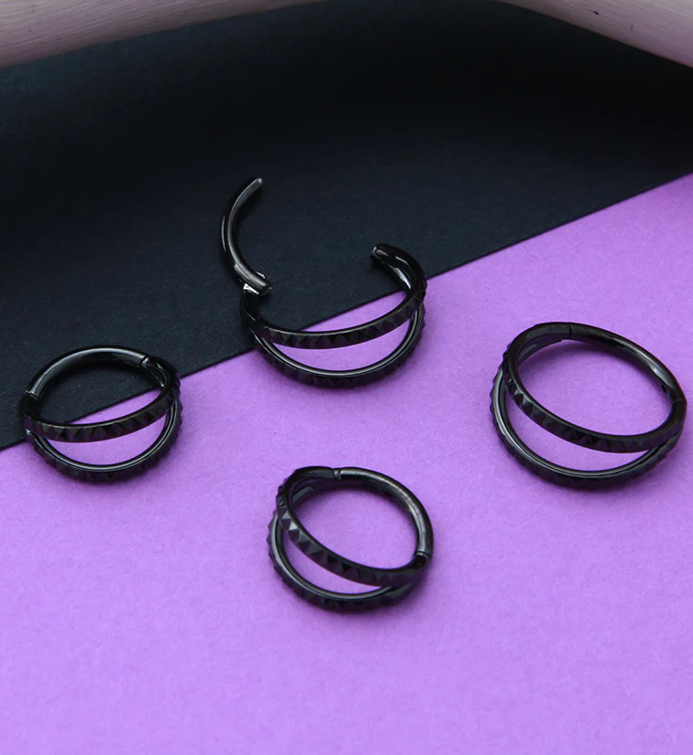 Black PVD Double Polyhedra Edge Hinged Segment Ring - Image 2